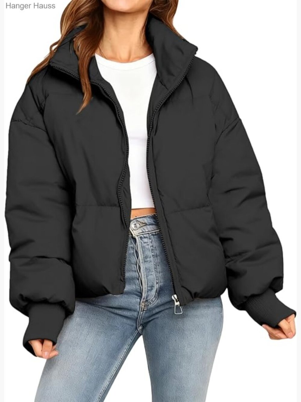 Cropped Puffer Jacket Zip Up Quilted Padded Coat with Pockets